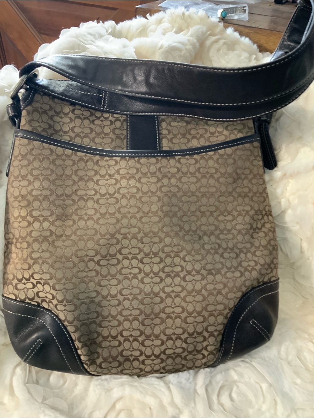 Coach Large Hobo  Canvas Shoulder Bag in Brown with Dark Trim - Picture 2 of 5